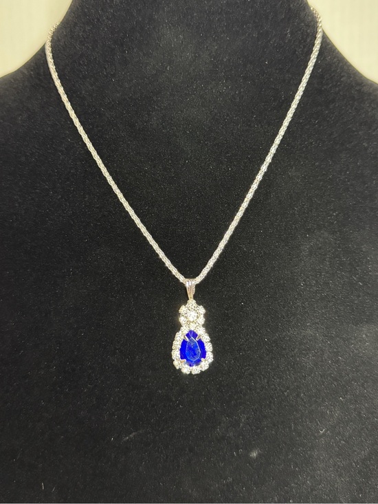Jewelry - Silver Necklace with Blue Teardrop Pendant